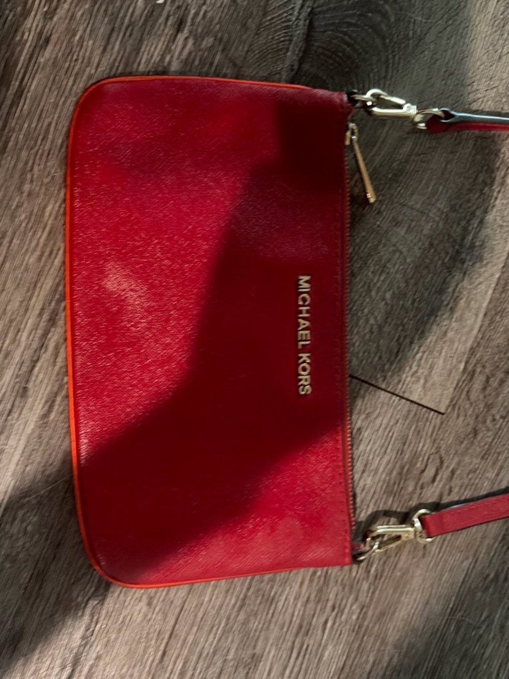 Michael Kors Red Leather Crossbody Wristlet with Gold Hardware